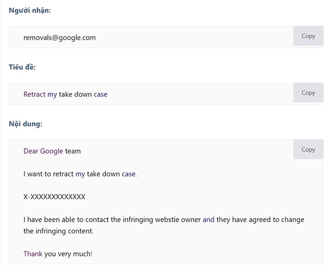 Cách rút lại báo cáo vi phạm bản quyền